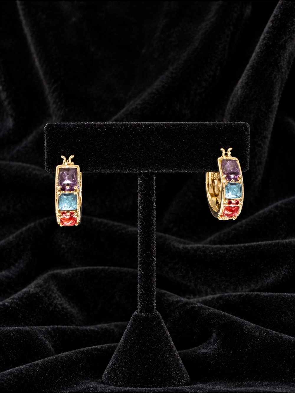 Lauren Conrad Gold Multicolor Faux Gemstone Hoop Earrings - Purple, Blue & Red